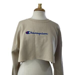 Champion Tan Crop Top Crewneck Sweater Womens Size M